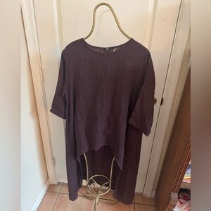 Unique Linen High-Low Tunic Top - Deep Plum